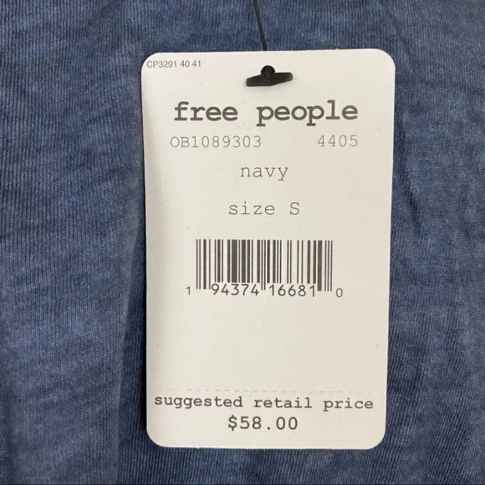 Free People Weekend Rush Short Sleeve Top Navy - Size Small